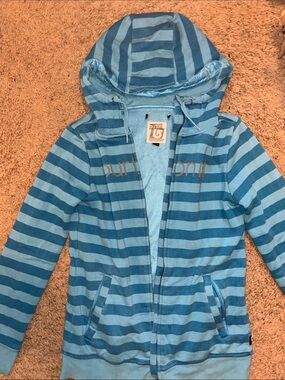 Burton Light and Dark Blue Striped Hooded Zip Sweatshirt